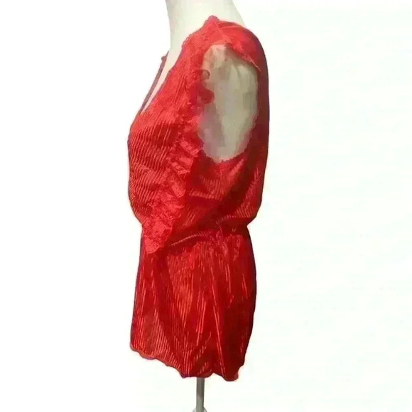 Vintage 80s Red Jaclyn Smith Lace Ruffle Tank Deep V - Picture 5 of 7